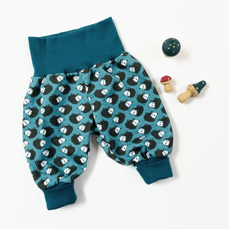 Green bubble pants with hedgehogs. Comfy pants. Size 3 6 months image 1