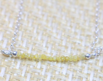 Natural Yellow Diamond Bar Chain Necklace,Sterlig Silver BAr necklace , Birthstone jewelry for him,her