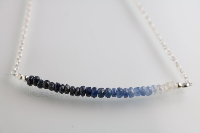 Natural Sapphire silver Chain Necklace Natural Blue Sapphire Shaded beads Necklace,92.5 Sterling Silver December Birthstone