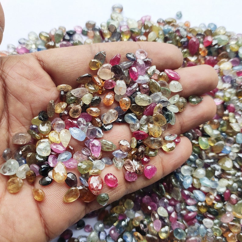 SOLD sale Natural Multi sapphire Faceted Pears 4X6 mm 50 pieces multi mox color Loose multi sapphire