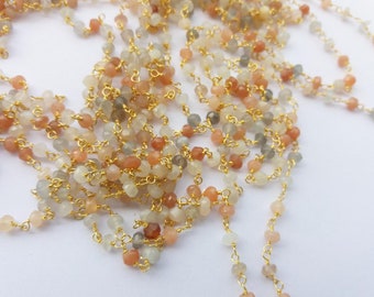 MULTI MOONSTONE Gold Plated Linked Chain, 3.5 mm Wholesale Vermeil Chain, Moonstone BEADS Linked Chain