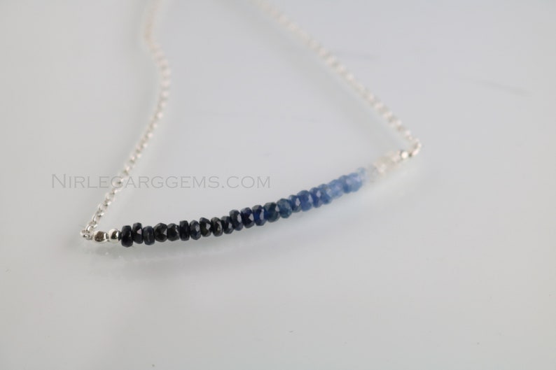 Natural Sapphire silver Chain Necklace Natural Blue Sapphire Shaded beads Necklace,92.5 Sterling Silver December Birthstone