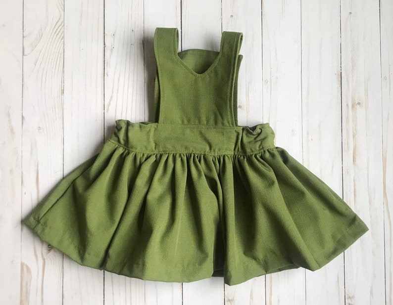 Olive Green Linen Pinafore Dress Baby Toddler and Girls Etsy