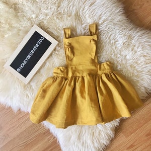 Mustard Yellow Linen Pinafore Dress - Baby, Toddler, and Girl Sizes Available - Suspender Dress - Apron Style Dress