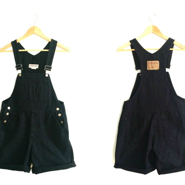 Vintage London Jean Denim Overall Shorts | Black Wash Overall Shorts | Vintage Black Shortalls | Small Medium