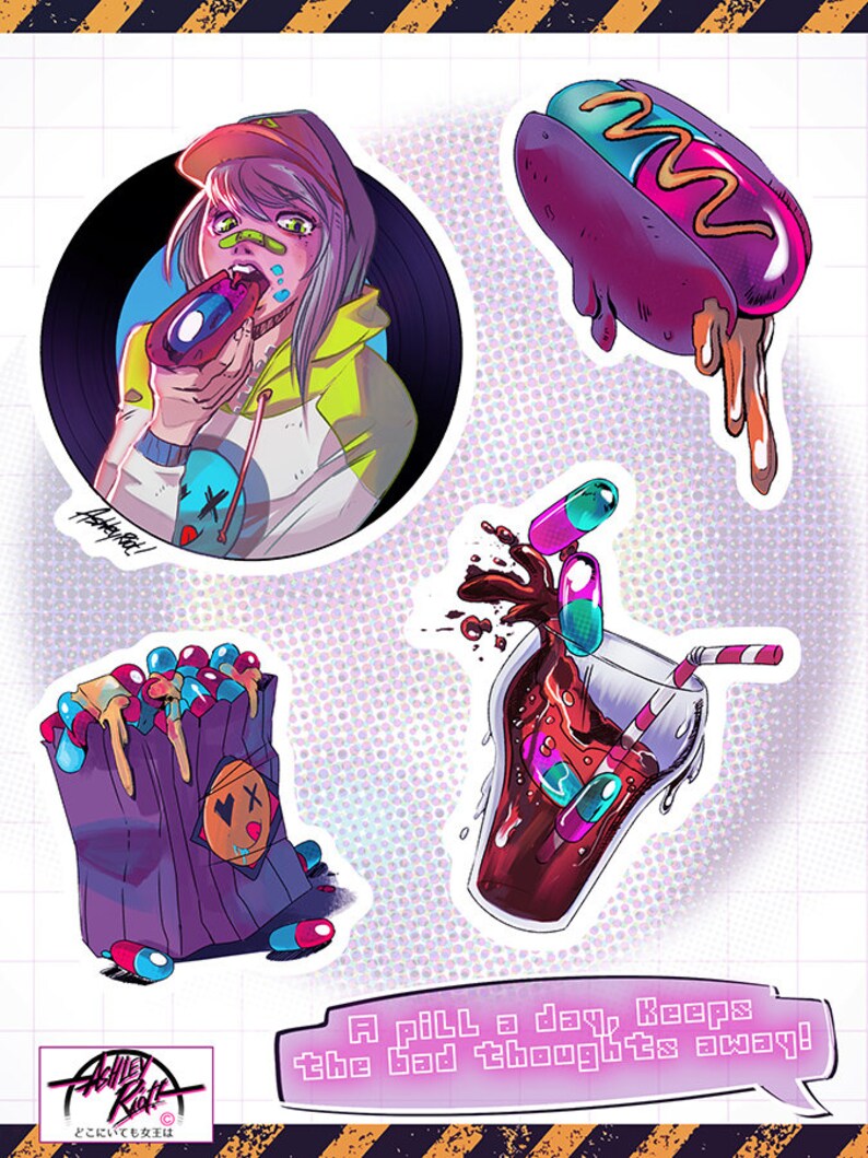 Pill a Day Cyberpunk Stationary Sticker Sheet Etsy