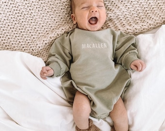 Embroidered Bubble Sweatshirt Romper for Baby, Personalized Bubble Romper, Baby Oversized Sweatshirt Romper