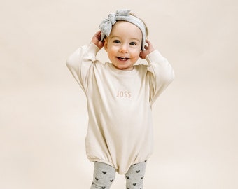 Embroidered Bubble Sweatshirt Romper for Baby, Personalized Bubble Romper, Baby Oversized Sweatshirt Romper