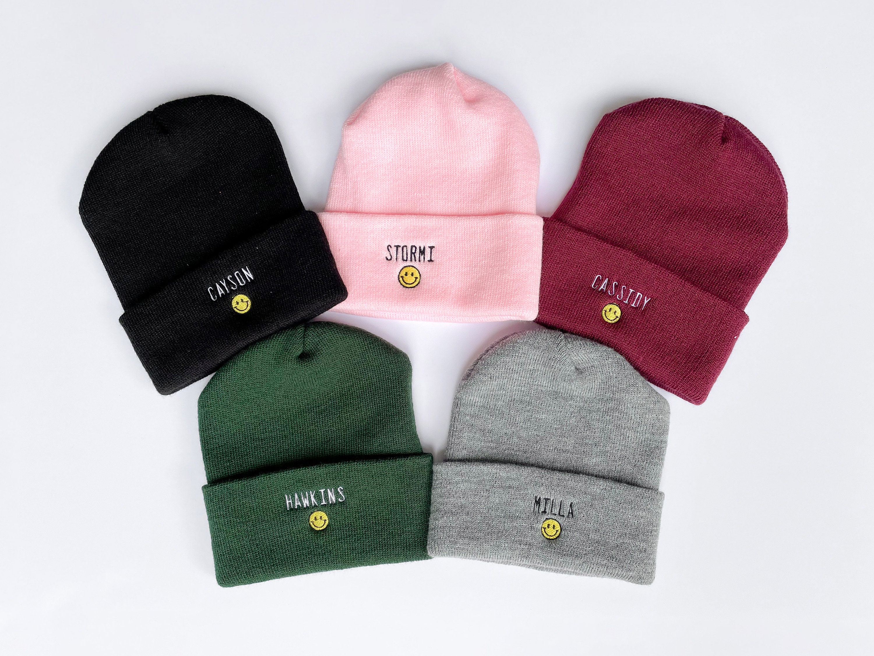 Kids Custom Name Beanie Kids Smile Face 
