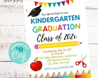 Kindergarten Graduation Invitation, Editable Kindergarten Graduation Announcement, Class Graduation Ceremony, Instant Download