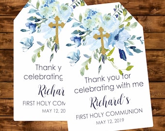 First Holy Communion Favor Tags Printable Blue Holy Communion | Etsy