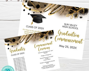 Editable Graduation Ceremony Program, School Ceremony Template, Digital Download, Graduation Invite, Commencement College Grad Template