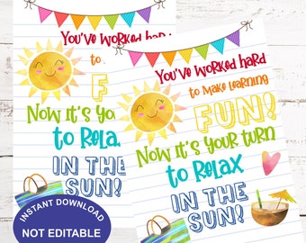Teacher Appreciation Tags, You have worked hard, Summer Break, beach theme, end of year tag, tote bag, Printable Thank you Tags