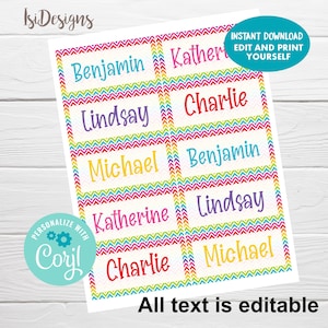 Editable Back to School Name Tags, Colorful Classroom Labels, Instant Download, Labels for Kids Belongings, School Name Labels