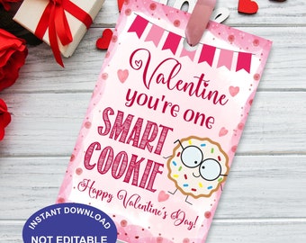 You Are One Smart Cookie" Valentine Tags | Printable Kids & Teacher Valentine's Day Cookie Tags, Instant Download