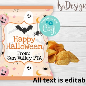 Halloween Chip Bag, Editable Trick or Treat Chip Bag Wrappers, Printable Halloween Treat Bag, Birthday Favors, Halloween Snack Bag