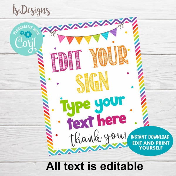 Editable Rainbow Colors Sign, 8x 10 Printable Sign, Instant Download, School, Cafeteria, Teacher Lounge Room Sign, Custom Sign Decor
