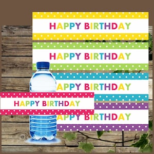 Étiquettes de bouteilles d’eau imprimables, fête d’anniversaire arc-en-ciel, téléchargement instantané, étiquettes pour fête d’anniversaire, étiquettes de bouteilles d’eau joyeux anniversaire