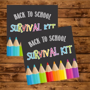 Back to School Survival Kit  Printable Gift Tag, Instant Download, School Gift Tag, Chalkboard  PTO PTA First Day Of School Gift Tag