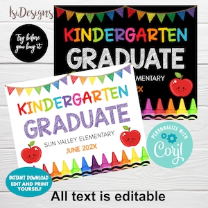 Kindergarten Graduate Editable Sign, Graduation Photo Prop, End of School Chalkboard, Kindergarten Graduation, Instant Download