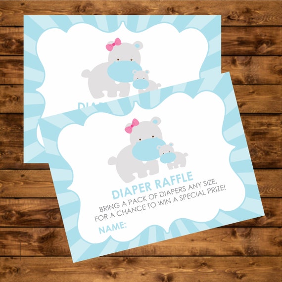 Blue Hippo Diaper raffle cards, Instant Download, boy baby shower diaper game Il_570xn