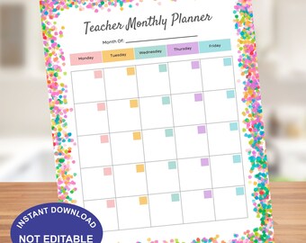Printable Monthly Lesson Planner - Teacher Calendar Bundle - Instant Download PDF -Planner for Teachers - Class Organizer