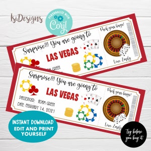 Carte d'embarquement voyage surprise à Las Vegas, téléchargement instantané, billet de vacances modifiable
