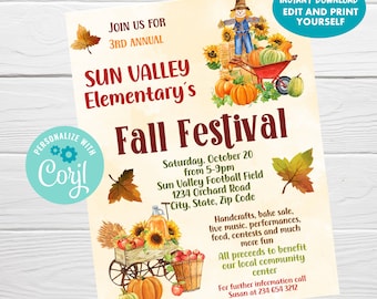 Editable Fall Festival Flyer, Harvest Festival, School Church Community Event, Pumpkin Patch Poster, Fundraiser Fall Template