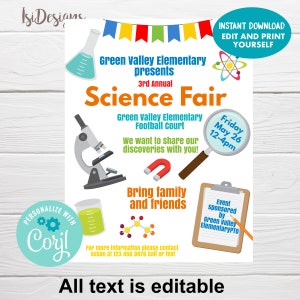 Science Fair Editable Flyer, Chemistry Engineering Math Science Event, PTO/PTA Science Party, Instant Download, Stem Lab Fundraiser