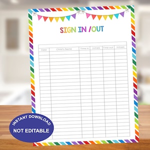 Sign In and Out Sheet, Instant Download, Sign in, Sign out Log Sheet, Daycare  School, Nursery Parent Drop off Printable Sign In Form