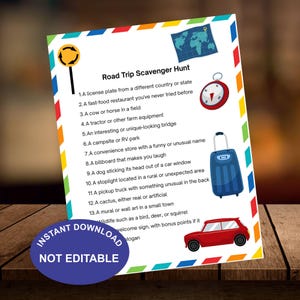 Road Trip Scavenger Hunt Game | Car Ride Printable for Kids & Adults | Travel Activity | Family Vacation Game | Instant Download