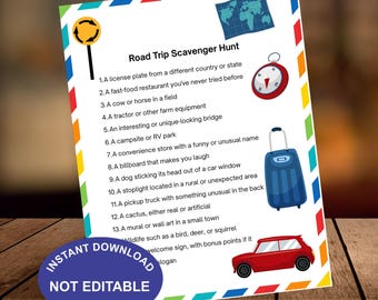 Road Trip Scavenger Hunt Game | Car Ride Printable for Kids & Adults | Travel Activity | Family Vacation Game | Instant Download