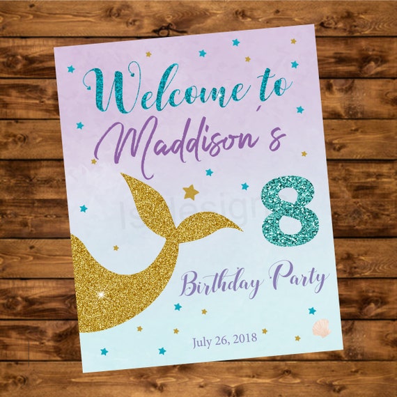 Mermaid Birthday Party Sign Personalized Welcome Sign Party