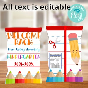 Welcome Back Chip Bag Wrapper, Back to School Chip Bag, Instant Download, PTO/PTA Editable Snack Bag