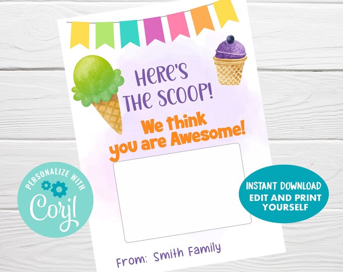Ice Cream Gift Card Holder Here's the Scoop Instant Etsy