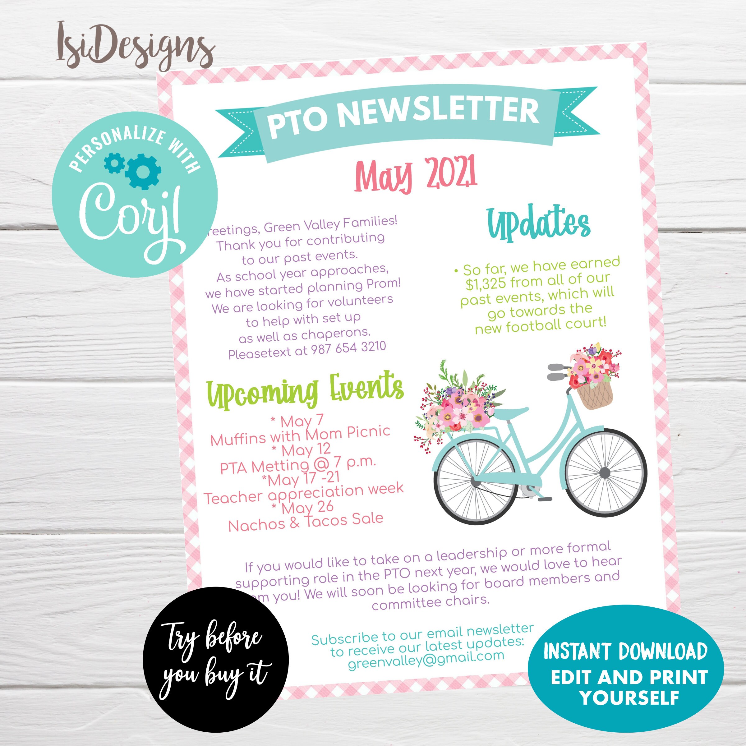 Editable PTO PTA Newsletter Flyer Template, School May Newsletter ...