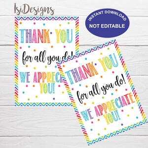 Appreciation Thank You Tags, Instant Download, Teacher PTO/PTA Nurse ...