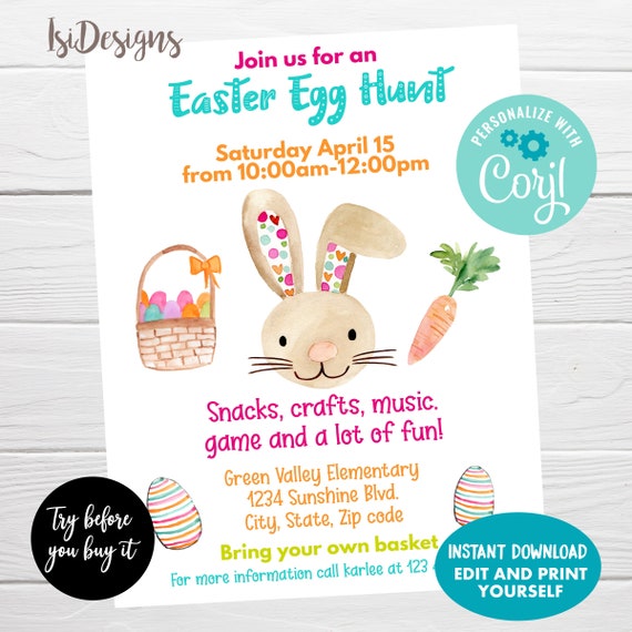 Editable Easter Egg Hunt Flyer, Easter Party Invite, PTA PTO Flyer, Church Easter Event, Fundraiser Poster, Instant Download Il_570xn