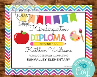 Graduation Editable Certificate, Instant Download, Printable Diploma, Kindergarten Graduate, Editable School Graduation Ceremony