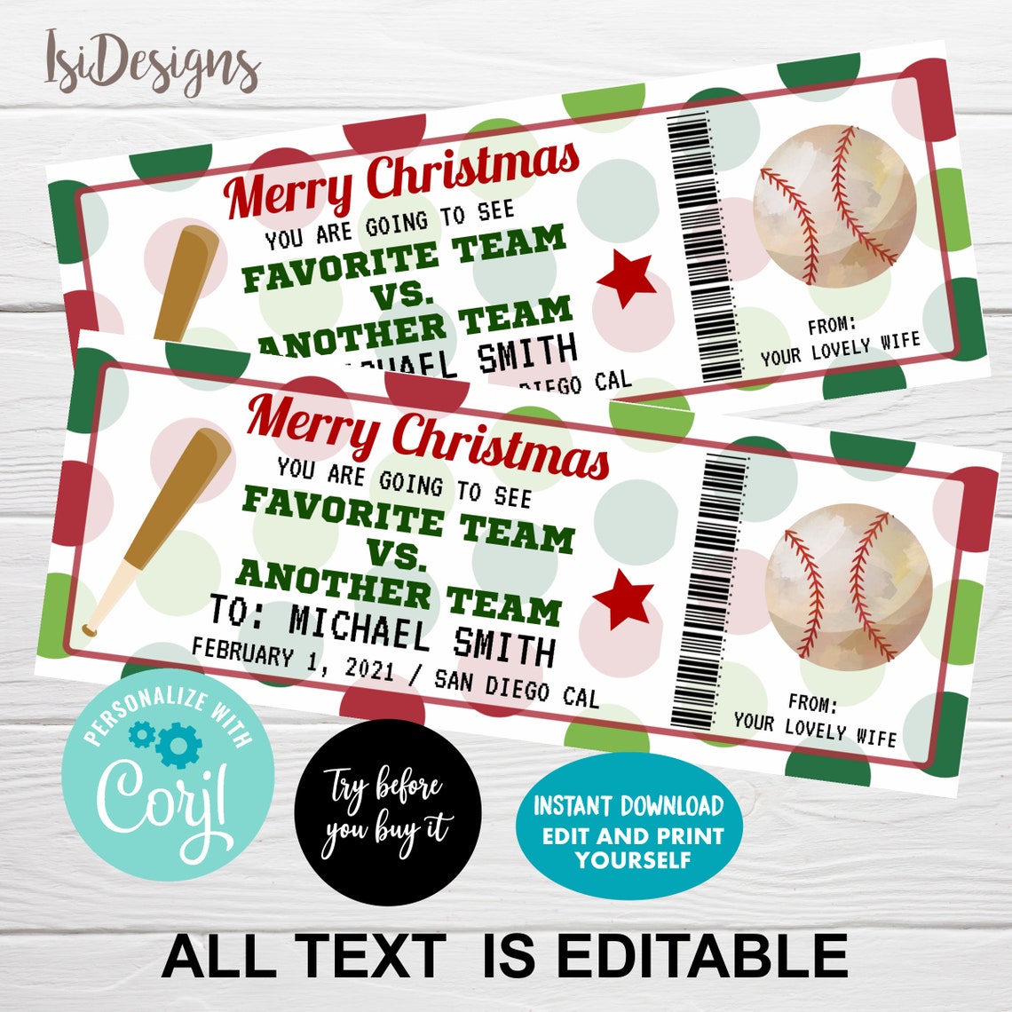 Baseball Game Tickets Instant Download Editable Surprise Etsy