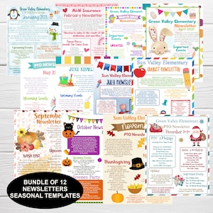 Editable Yearly PTO PTA Newsletter Bundle, School Events Flyer, Instant Download, Monthly Events Planning, 12 Month Newsletter Template