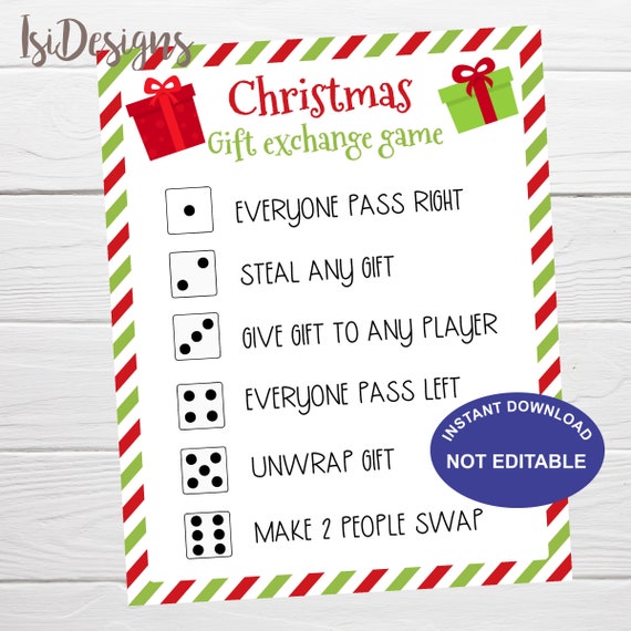 Christmas Gift Exchange Dice Game Printable, White Elephant Holiday Gift  Swap Family Group Party Game For Christmas Party, Roll the Dice