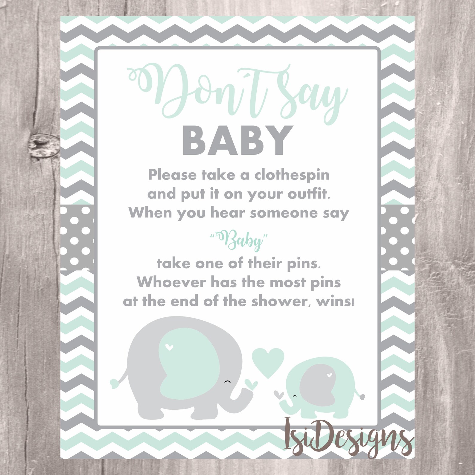Elephant Don't Say Baby Sign Baby Shower Game Printable | Etsy