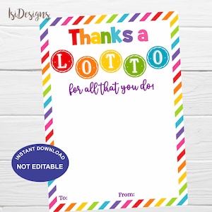Danke an einen Lotto-Geschenkkarteninhaber – Lottoschein-Geschenk, Wertschätzung für Lehrer, Krankenschwester, ehrenamtliche Trainer, Sofort-Download, druckbar
