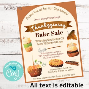 Fall Bake sale Invitation, Fall Fundraiser Event, school PTA PTO Autumn Flyer, Church Community Fall Event Poster, Editable Flyer Template