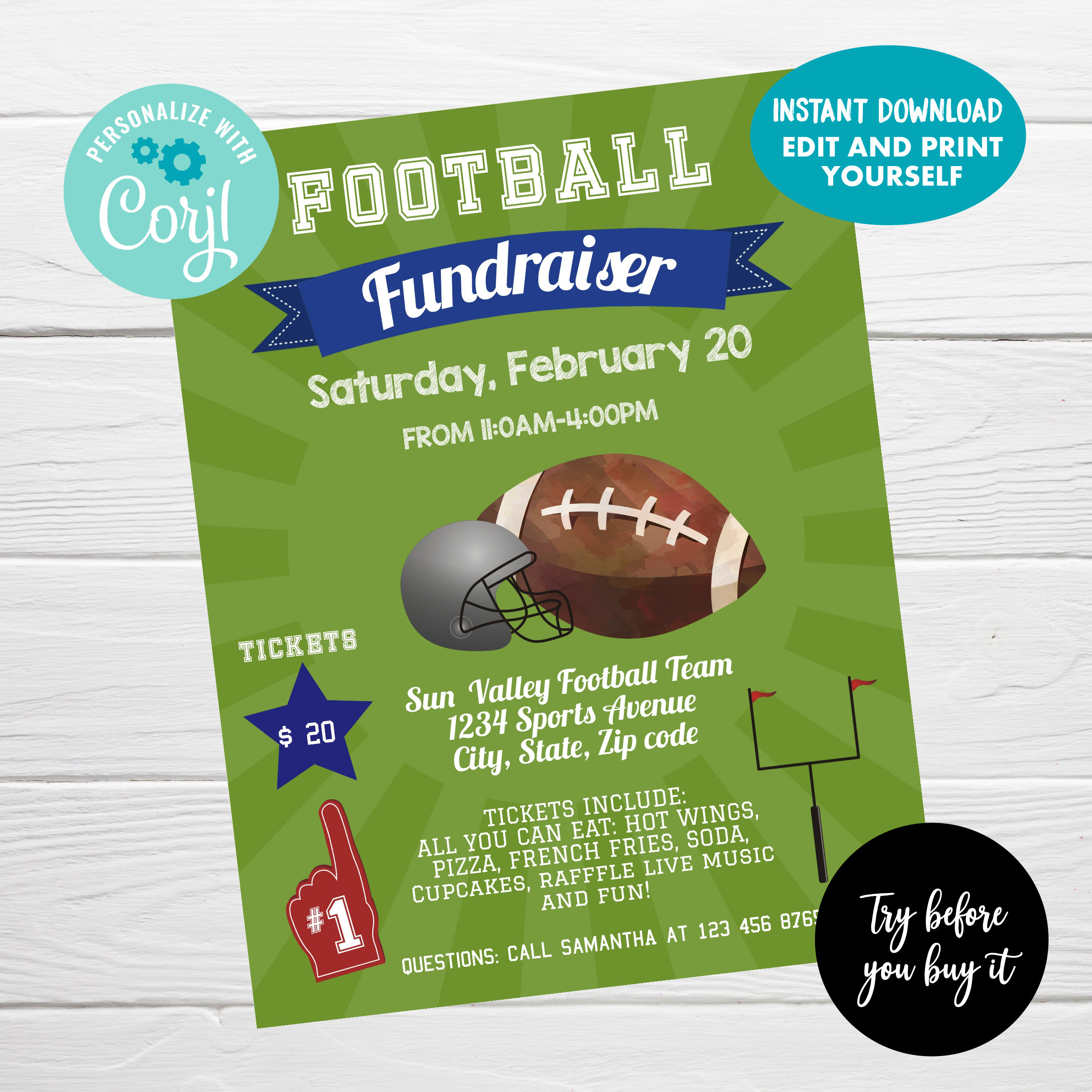 Football Fundraiser Flyer Editable PTA PTO Flyer School - Etsy
