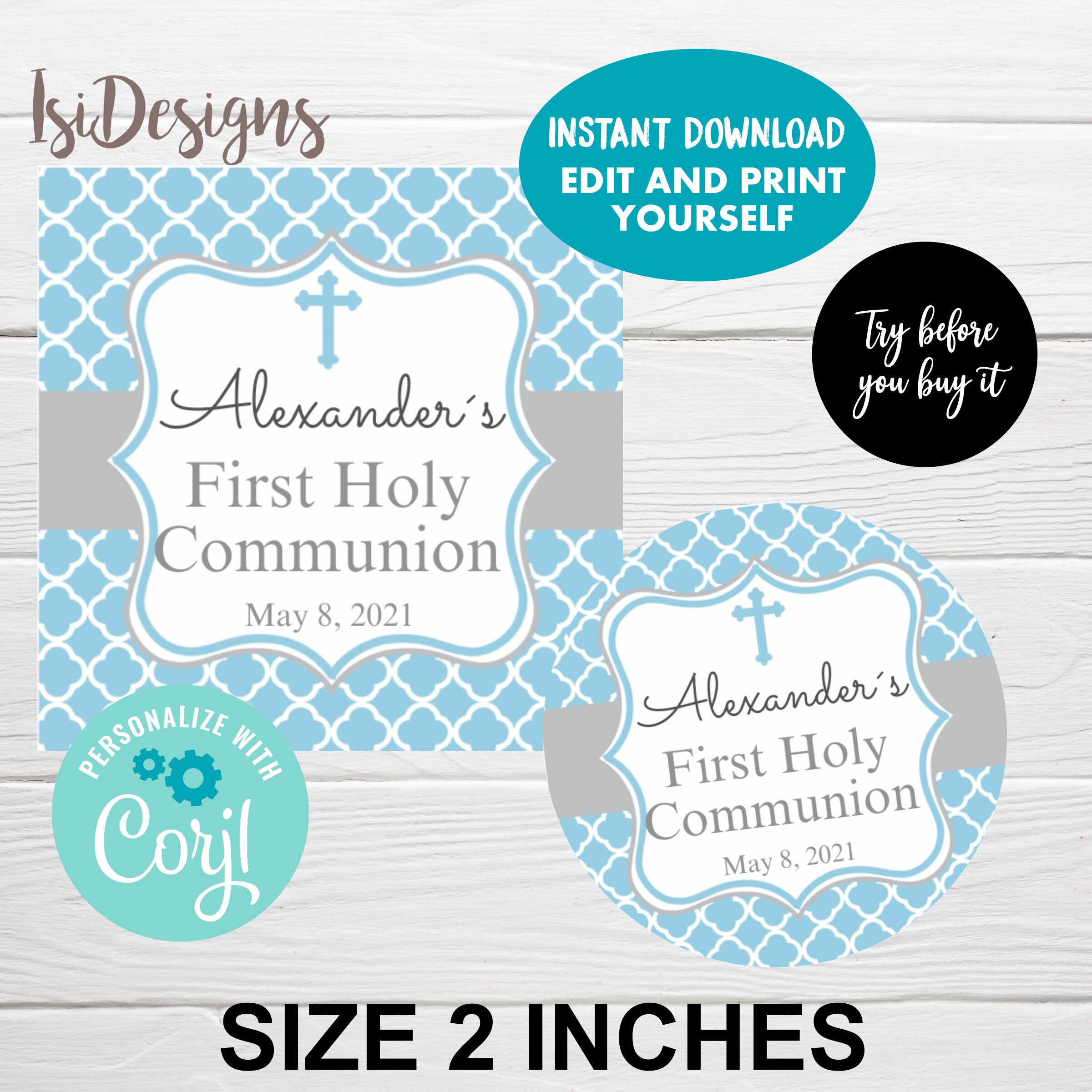 First Communion Favor Tags Instant Download Editable Holy Etsy