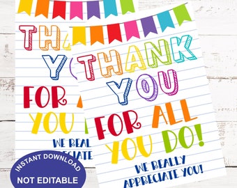 Thank You Gift Tags, Teacher Appreciation Pintable Tags, Nurse, Staff, Employee Volunteer, Thank You for all You Do, INSTANT DOWNLOAD