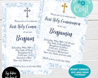Editable First Communion Invitation - Instant Download