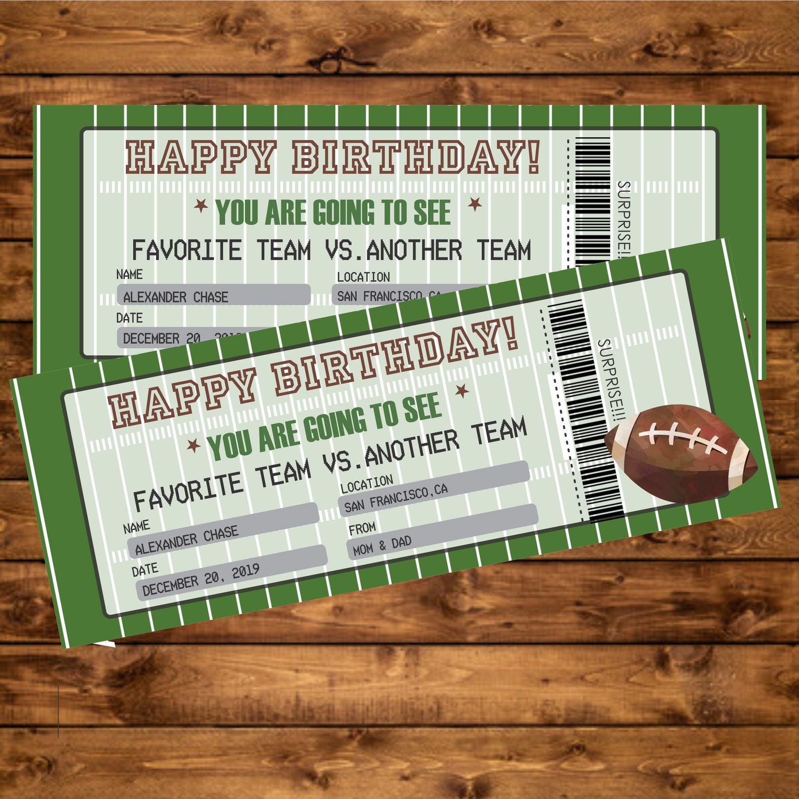 Football Game Gift Ticket Printable Surprise Football Ticket Etsy